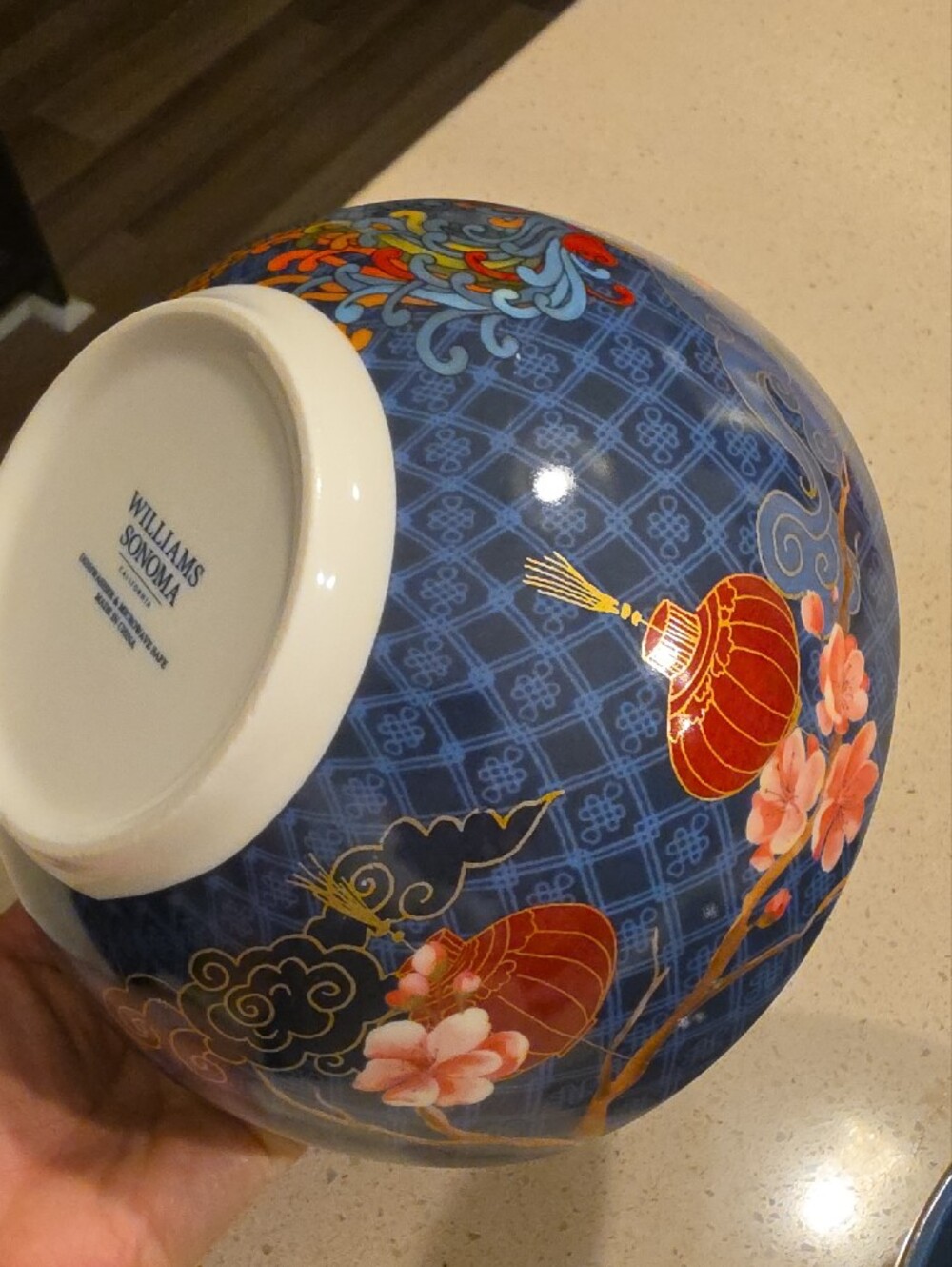 Williams Sonoma Dragon & Phoenix Ceramic Bowls - Blue, Red, Gold - Picture 4 of 5
